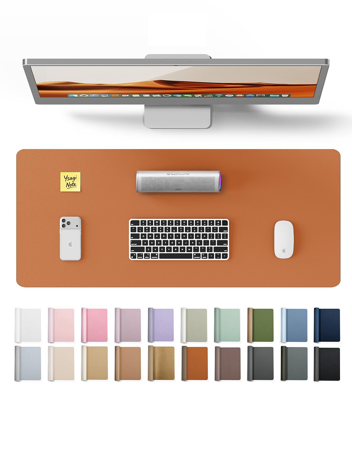 YSAGi Desk Pad Protector, Large Mouse Mat, Non-Slip PU Leather Waterproof Laptop Desk Blotter/ Writing Pad for Office and Home (23.6" x 13.8", Brown)