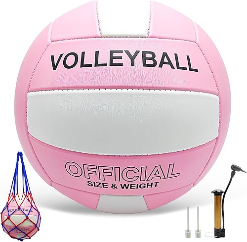 Volleyball Official Size 5 for Indoor Outdoor, Thicker PU Soft Volleyball Kit with Ball Pump for Adults Beach Game Gym Pool Training Play, Soft Touch