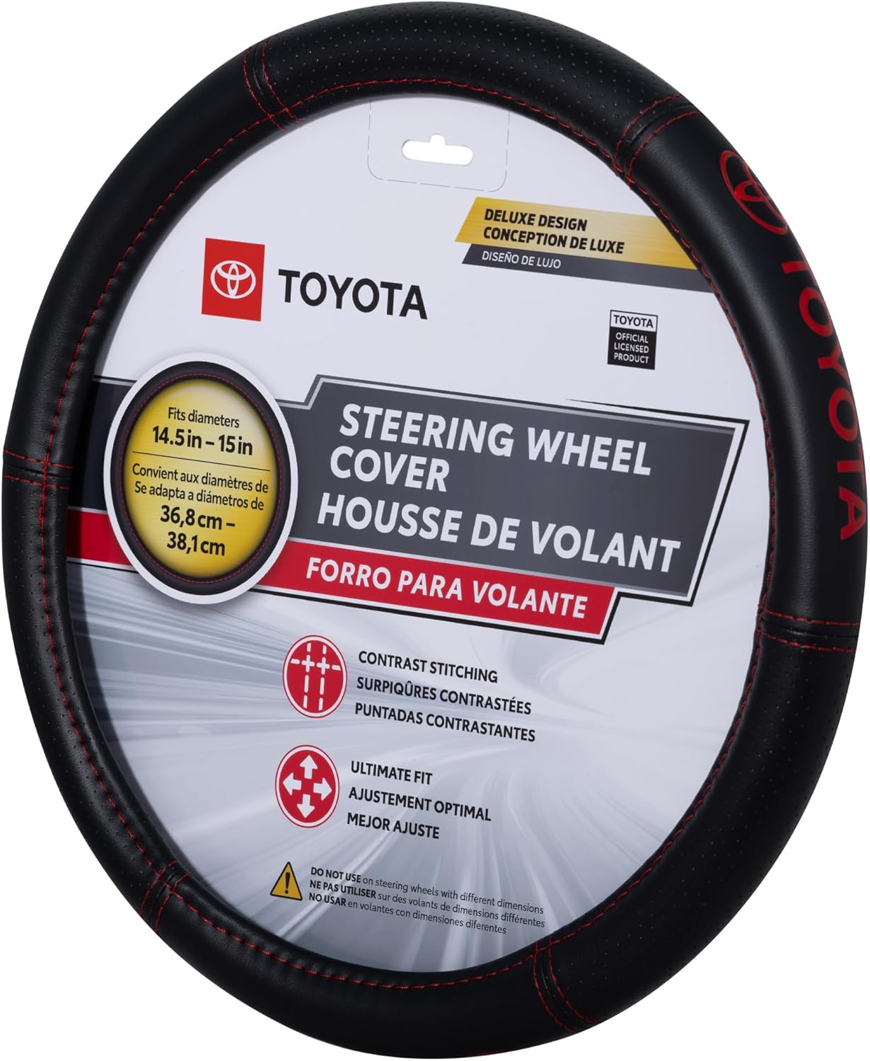 Plasticolor 006498R01 Toyota Deluxe Style Red Hi-Contrast Stitched Steering Wheel Cover