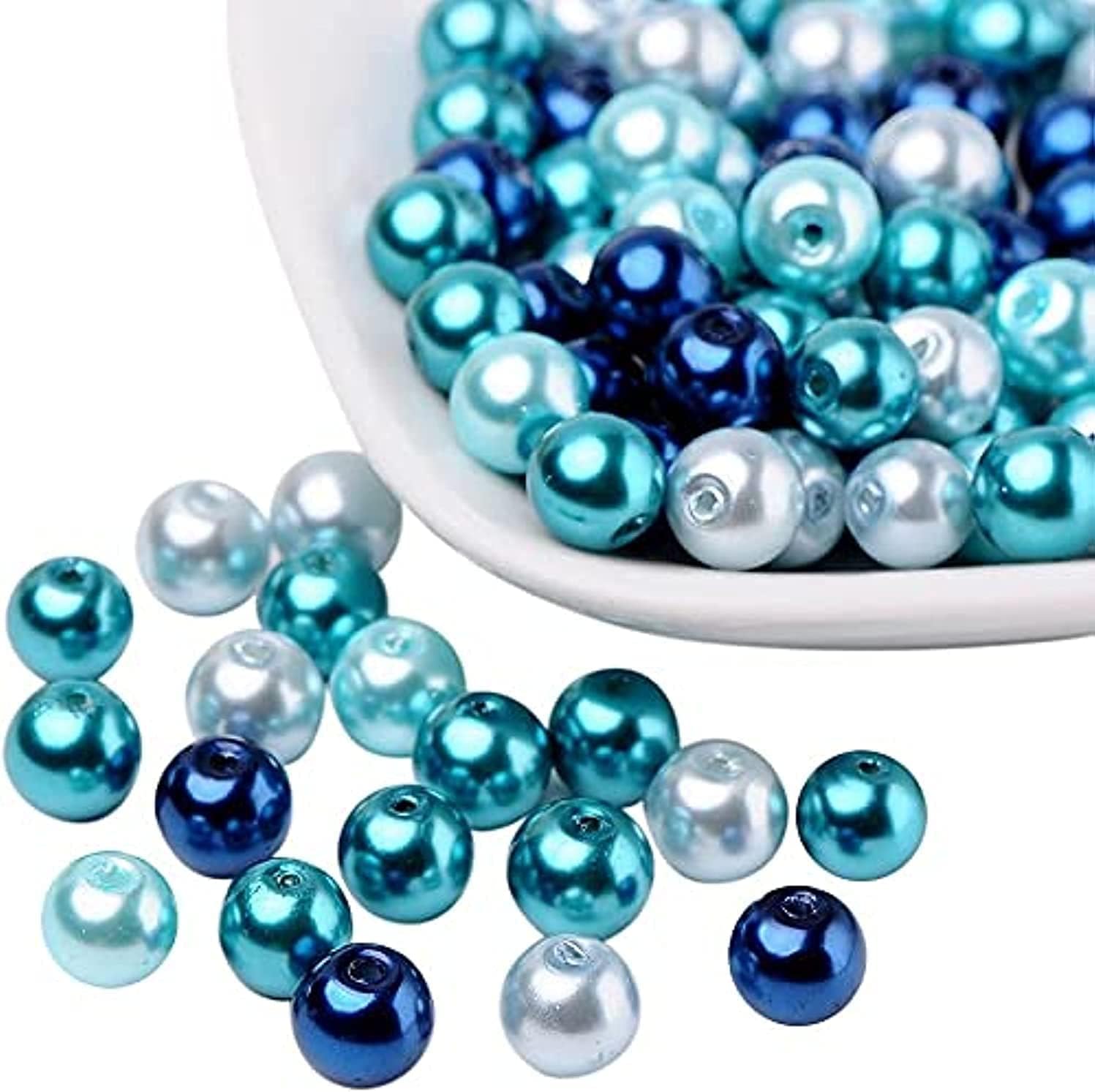KASTWAVE 200 Pack 6mm Blue Mix Gradient Pearlized Glass Pearl Beads Pearl Crafts Beads, for DIY Jewelry Making Bracelet Earring Necklace DIY Craft Supplies Hair Accessories,6mm