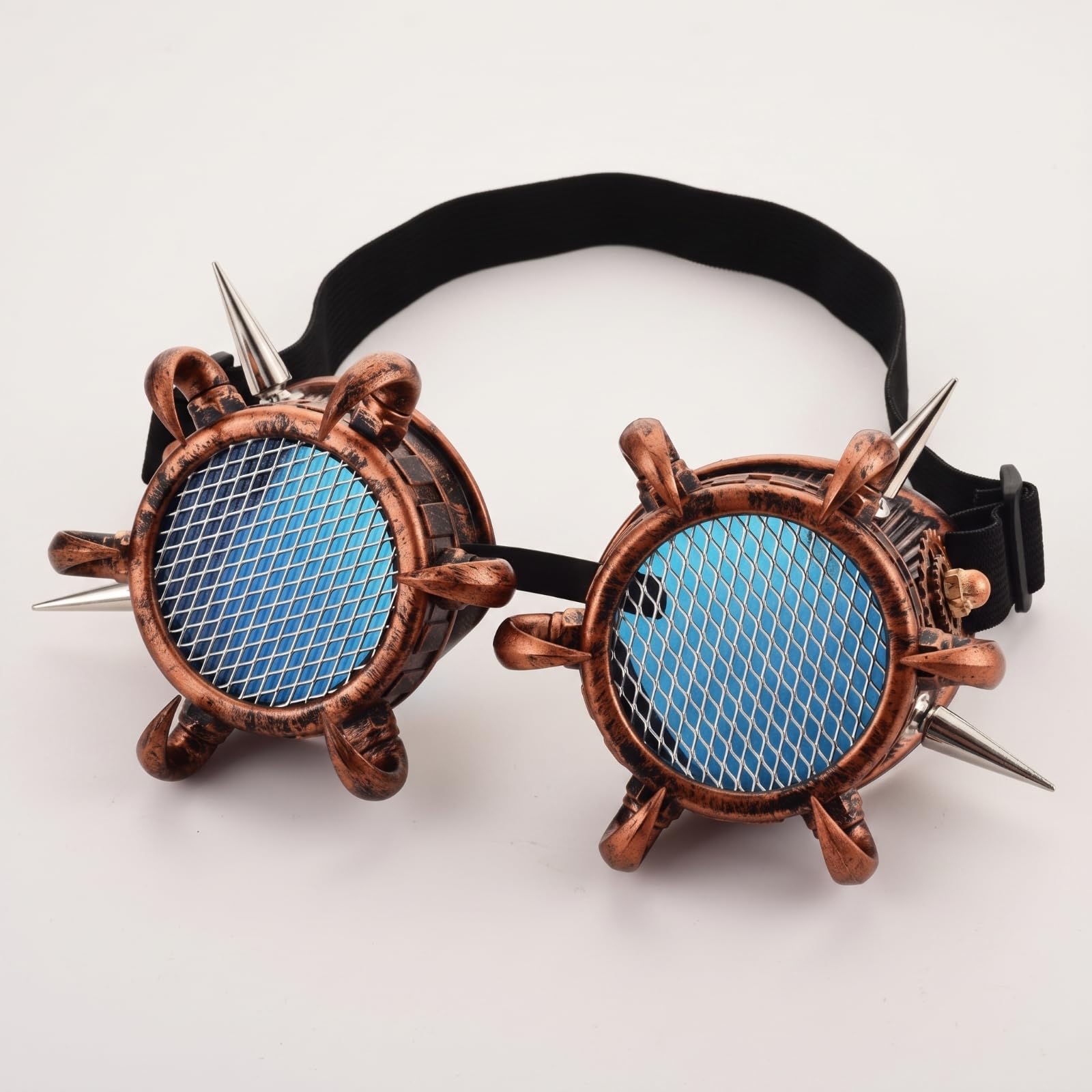 Gafas Steampunk Gafas Retro Industriales Gafas de Disfraz Gafas de Mecánicos y Correa Ajustable Lentes de Malla Resistentes Adecuadas para Actuaciones, Plateado Antiguo