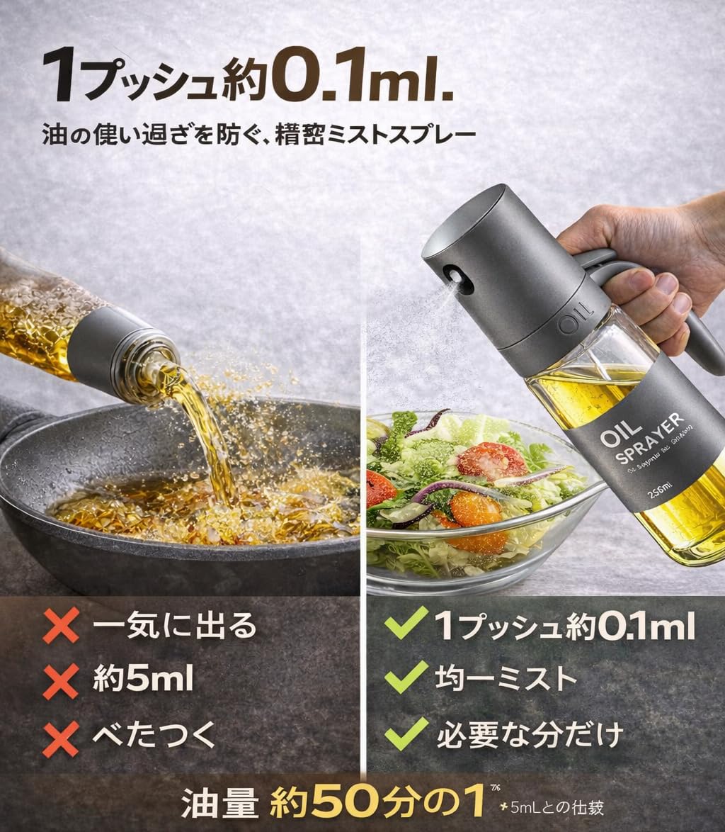 【MonoEdge】オイルスプレー 250ml 耐熱ガラス ワンプッシュ微細ミス…