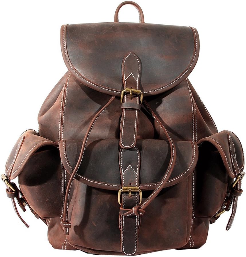Paonies Women Men Vintage Genuine Leather Backpack Travel School Bags Causal Daypacks
