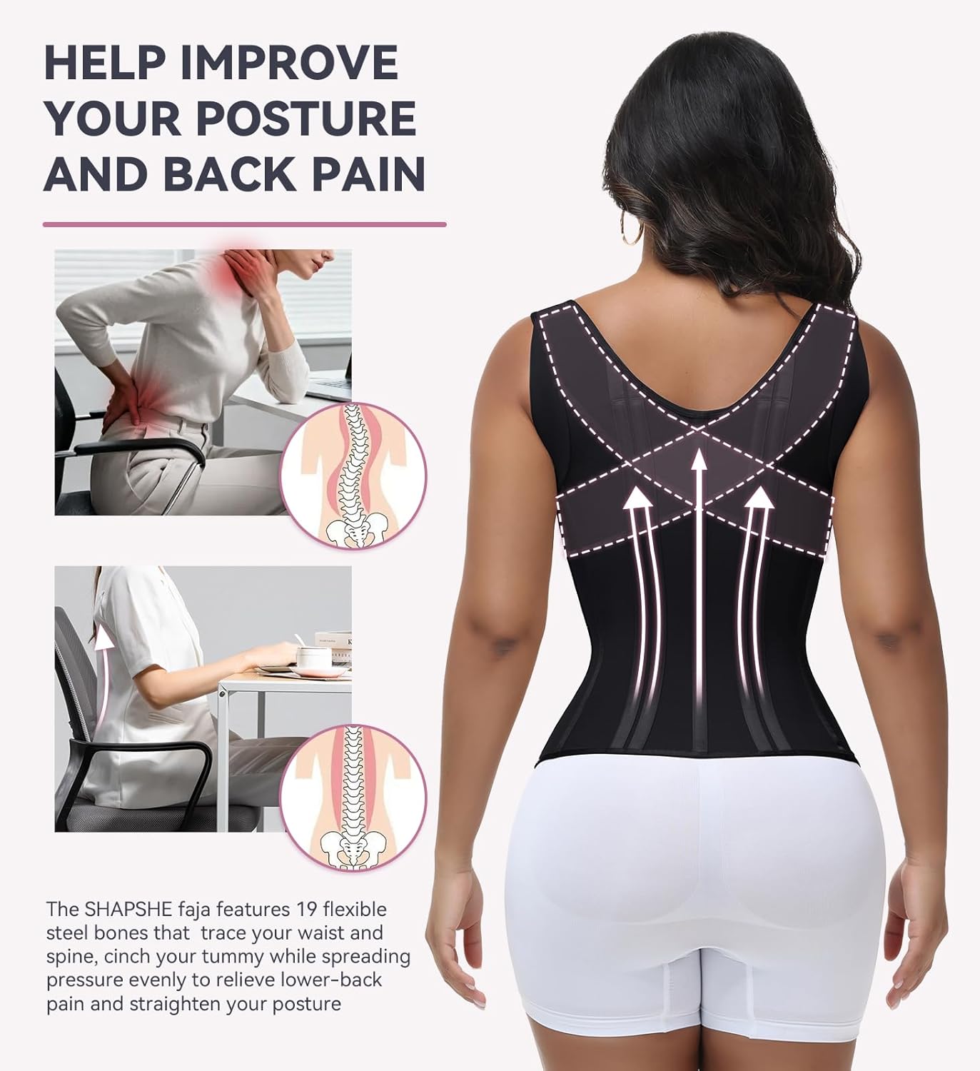 SHAPSHE Waist Trainer High Compression Cincher for Women Tummy Control Sport Workout Hourglass Body Shaper Vest with Straps - Image 3