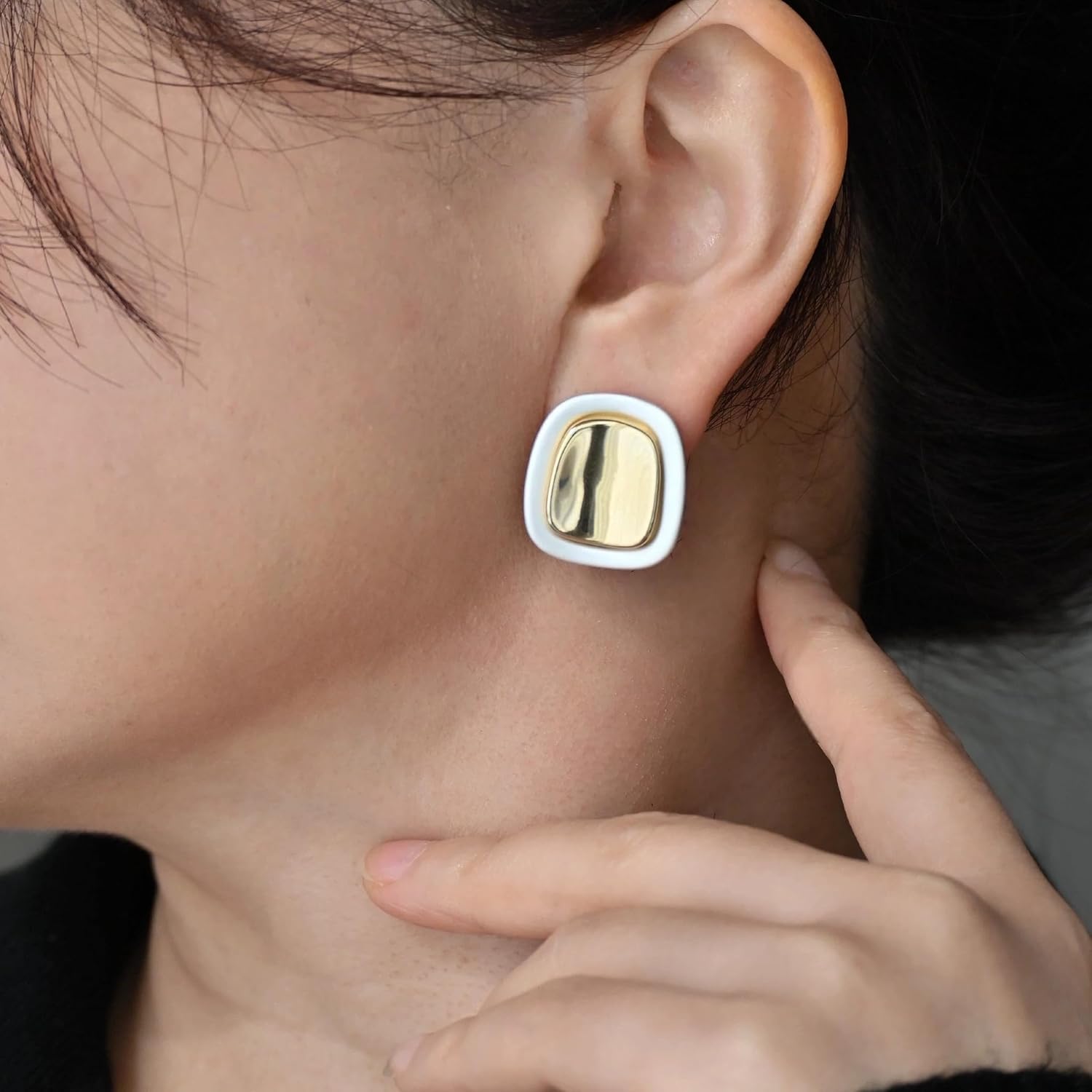 2-Tone Gold & Silver Square Stud Earrings for Women, Minimalist Chunky Geometric Earrings with 925 Sterling Silver Posts, Hypoallergenic Fashion Jewelry Gift - Image 3