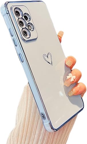 ZTOFERA Funda diseñada para Samsung Galaxy A52 5G A52s bonito patrón de corazones de amor con borde chapado con protección de lente de cámara para
