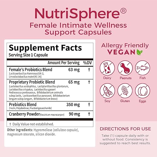 Miniatura 3 de NutriShpere Cápsulas de probióticos para mujeres con arándano y prebióticos - 40 mil millones de UFC, 11 cepas para la salud vaginal Bienestar