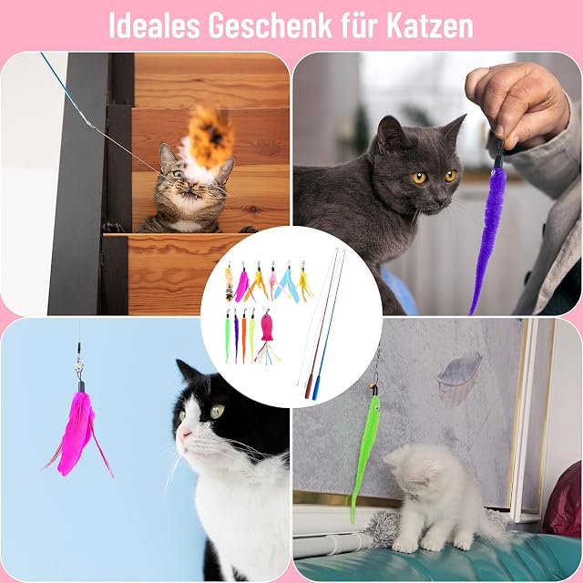 Foto 4 de 7 de EMMALOUISESMITH Juego de 13 juguetes interactivos para gatos, con 2 unidades retráctiles