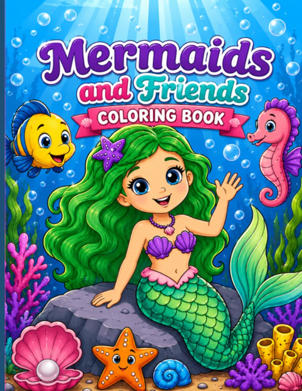 Mermaid Coloring Book for Kids: Cute Mermaids, Ocean Animals, Seashells, Dolphins, and Underwater Adventures