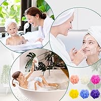 Vista 5 de 50 esponjas de baño para ducha, esponjas, esponjas, a granel, exfoliante, paquete de bolas de malla coloridas, limpieza de viaje, accesorios de baño