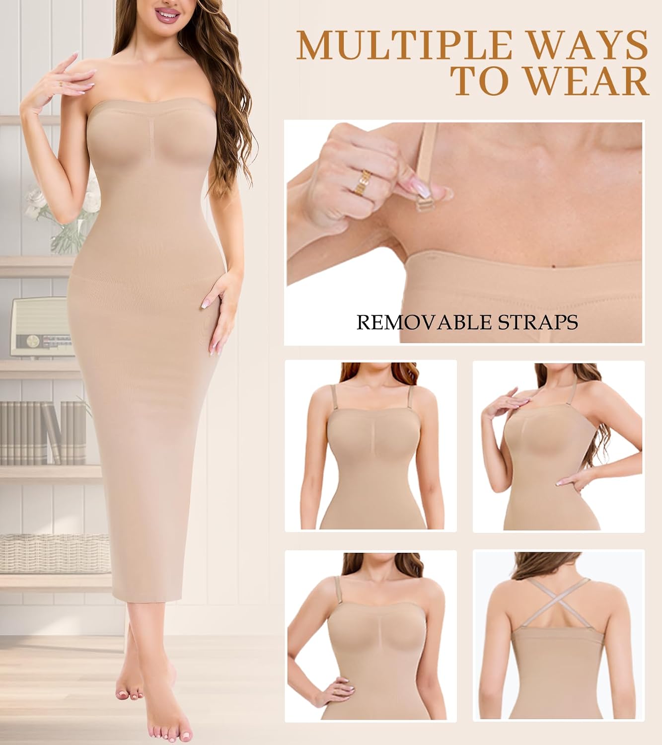 Strapless Slip for Under Dress Long Shapewear Dress for Women Tummy Control