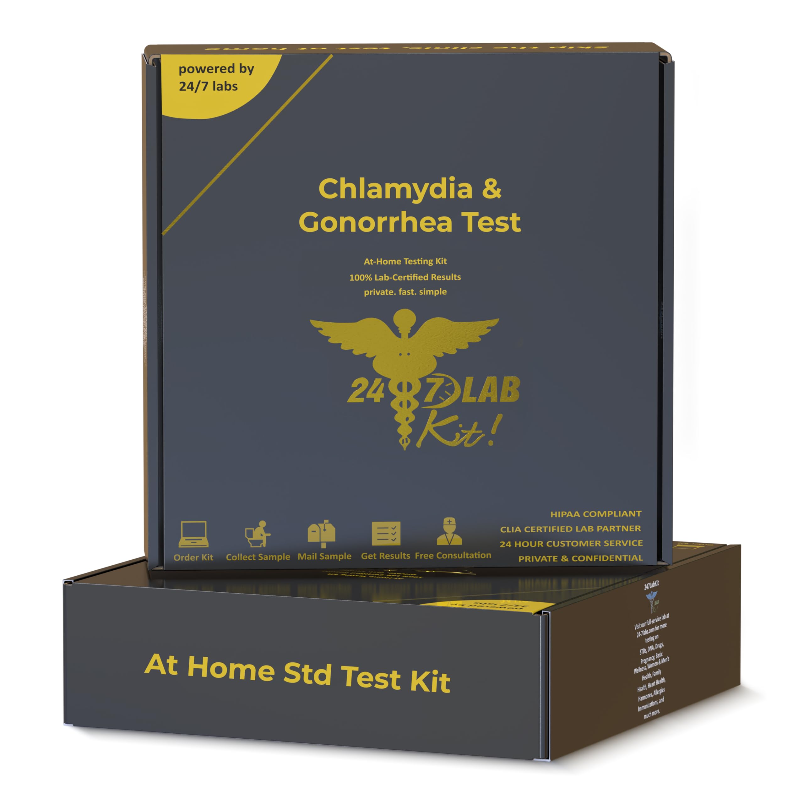 24 7 LAB KIT! Test Kit for Men and Women, Chlamydia and Gonorrhea Detection, Discreet and Accurate Laboratories, Certified Clia, Private and Safe