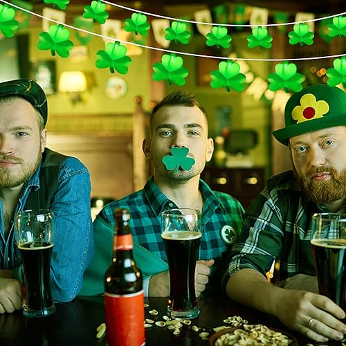 Miniatura 7 de Guirnalda de luces de trébol de 8.5 pies, luces de decoración del día de San Patricio con 10 luces verdes de la suerte, luces de trébol de la suerte