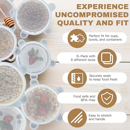 Miniatura 5 de Tapas elásticas de silicona reutilizables, 18 fundas elásticas redondas y cuadradas, herméticas y a prueba de fugas, aptas para microondas y