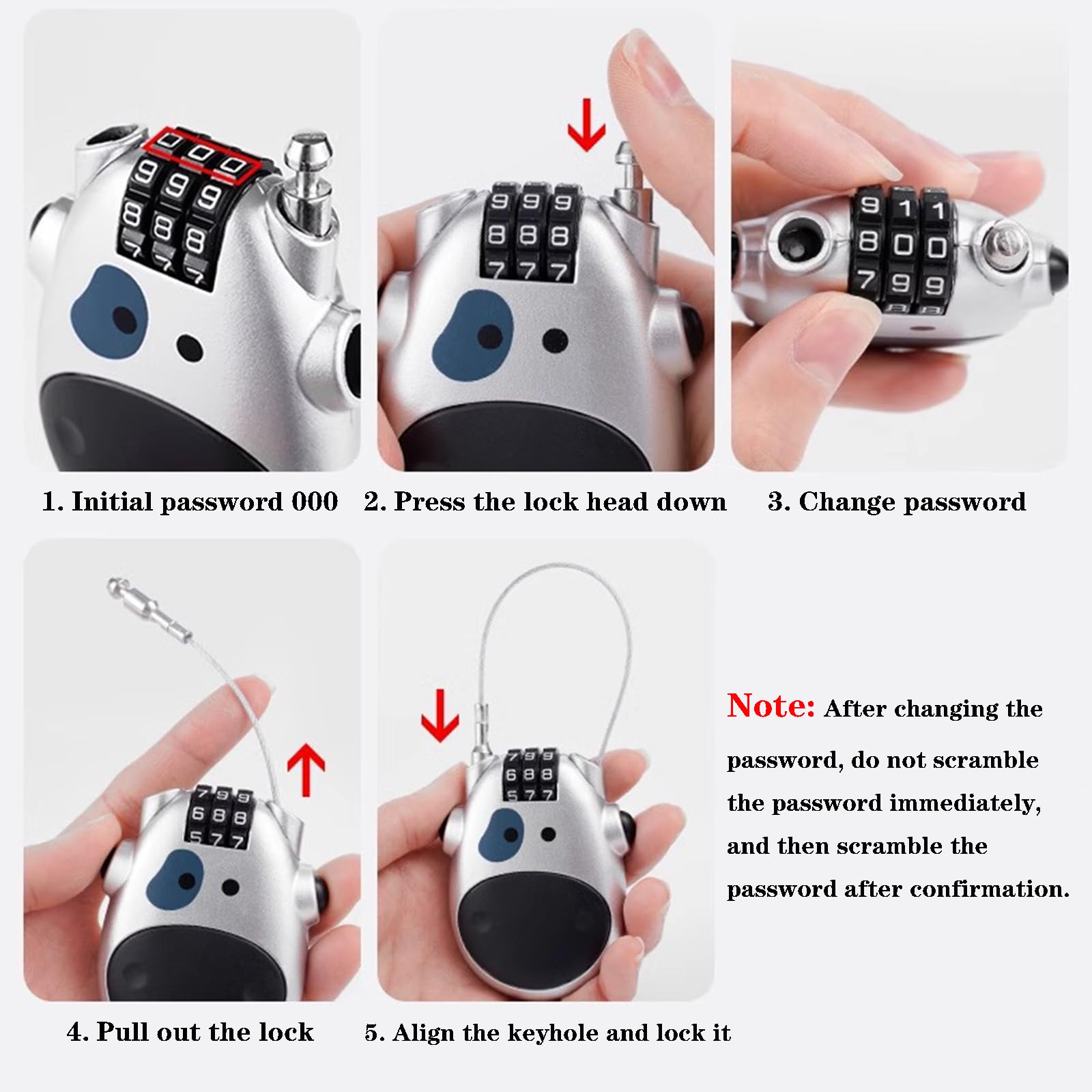 Lucchetto A Combinazione Con Cavo 90 Cm - Per Bici, Scooter, Bagagli E Moto - Foto 11