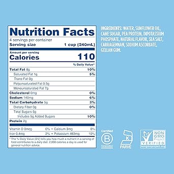 Ripple 32 oz Plant Based Milk 8g of Quality Sourced Pea Protein, Calcium Rich | Shelf Stable | Vegan & Non GMO Certified | Dairy, Soy, Nut, Gluten, Lactose Free (Pack of 6) (32 Fl Oz (Pack of 6), Barista)