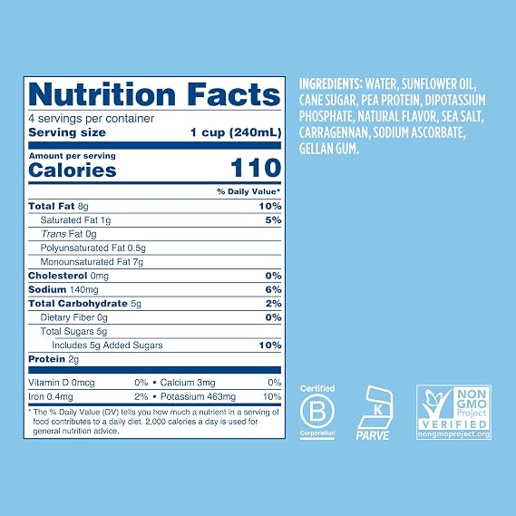 Ripple 32 oz Plant Based Milk 8g of Quality Sourced Pea Protein, Calcium Rich | Shelf Stable | Vegan & Non GMO Certified | Dairy, Soy, Nut, Gluten, Lactose Free (Pack of 6) (32 Fl Oz (Pack of 6), Barista)