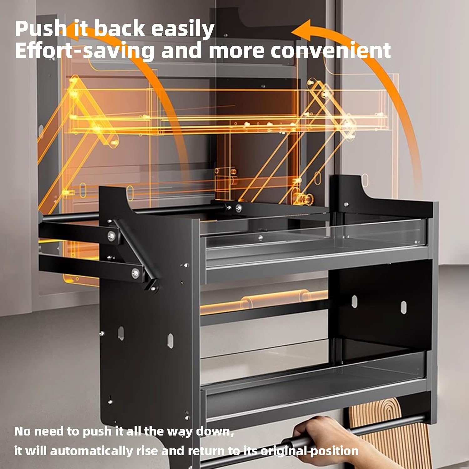 Space-Saving Pull Down Kitchen Cabinet Shelving System - Adjustable 450mm Upper Organizer Shelf for Easy Access in Kitchen & Cafe - Maximize Storage Efficiency