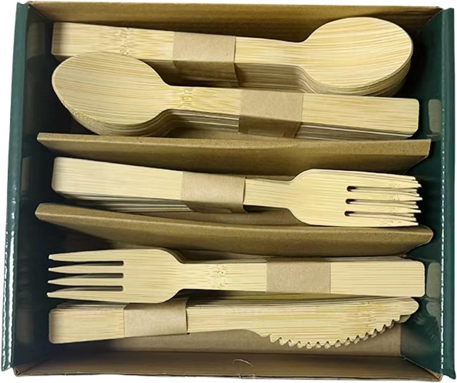 MeeRoh 100 Pcs 100% Eco-Friendly Bamboo Disposable Cutlery Set – Heavy Duty Wooden Utensil Set Alternative – Elegant Compostable Silverware – Biodegradable Tableware Forks Spoons Knives