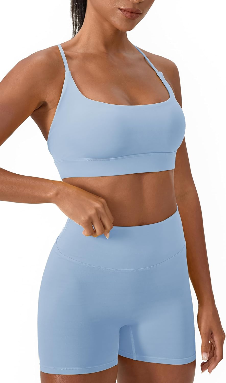 Sports Bra for Women Strappy Padded Longline Yoga Bras Criss Cross Back Spaghetti Gym Workout Bras Crop Cami Tops - Image 3