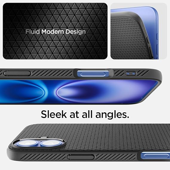 Spigen iPhone 16 Plus ile Uyumlu Kılıf Liquid Air Kaymaz Dokulu Yüzey Siyah Kapak - ACS08066 (Spigen TR Garantili)
