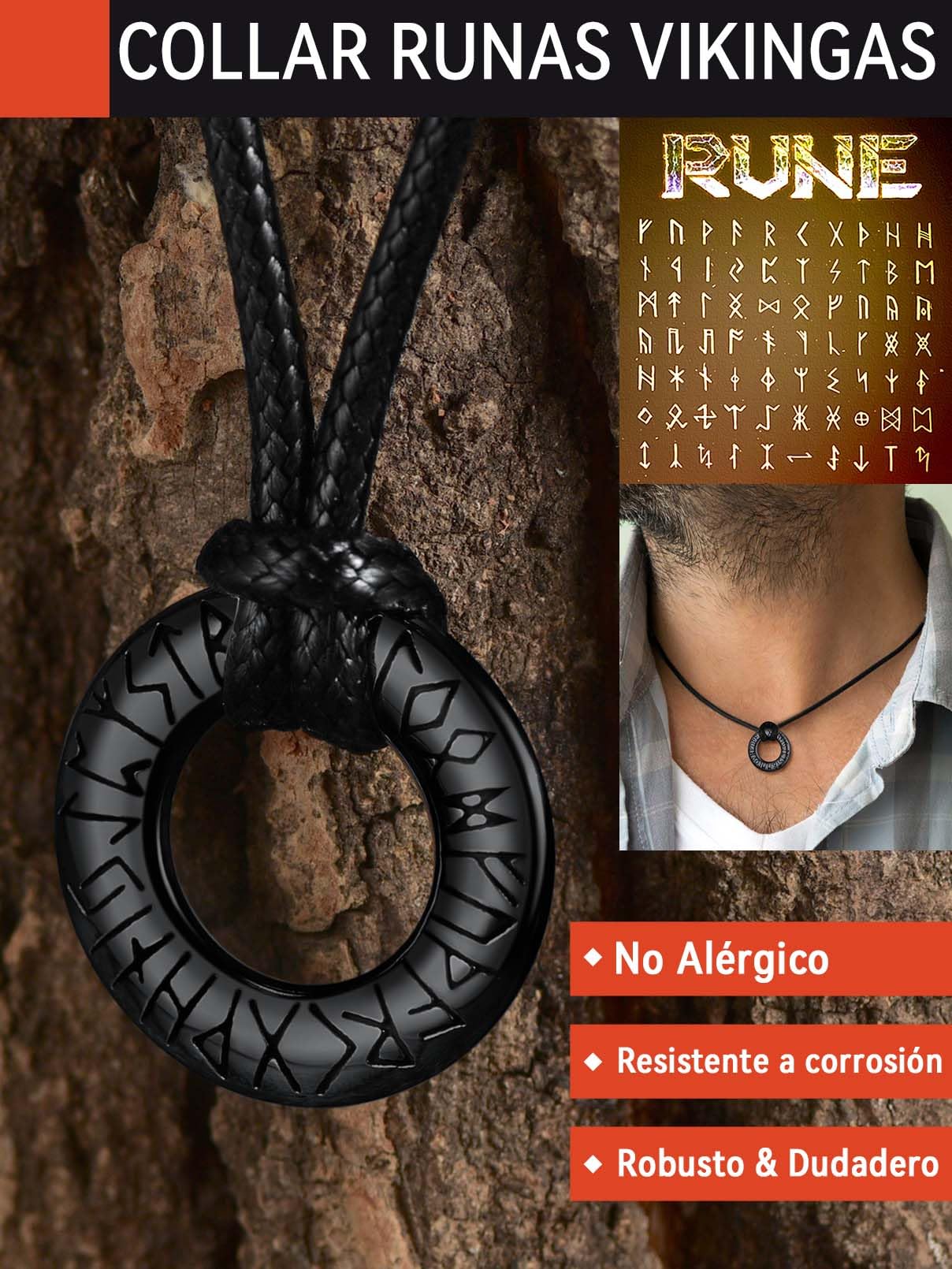 FaithHeart Collar Vikingo Runas Acero Inoxidable 316L Hombre Mujer Letras Alfabetos Rúnicos Joyería Espiritual Nórdica de Talismán de Familias Parejas