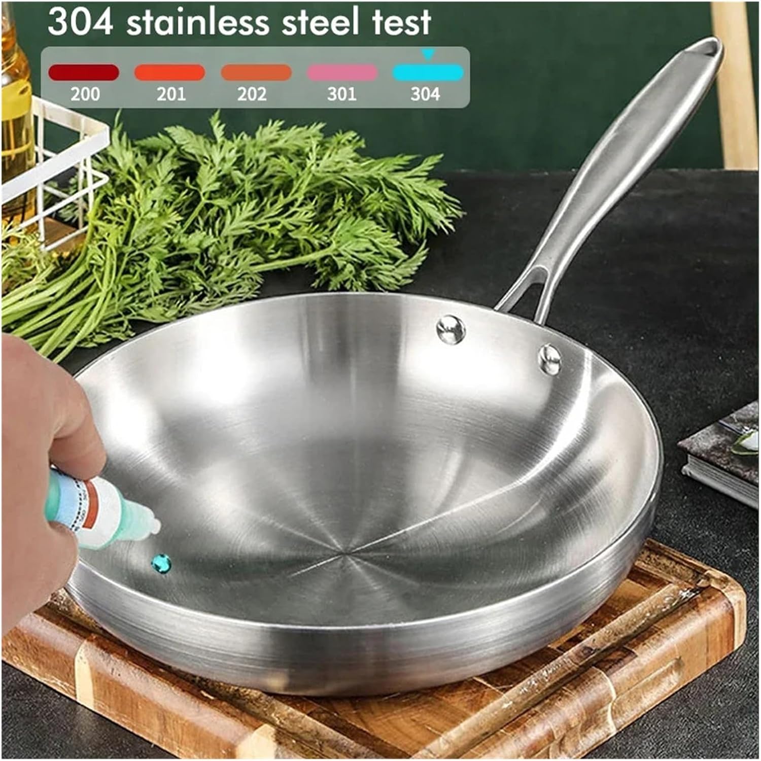 304 Stainless Steel Non Stick Pan For Frying Steak Uncoated Kitchen Cookware Suitable For Gas Stoves And Induction Cookers(28cm)