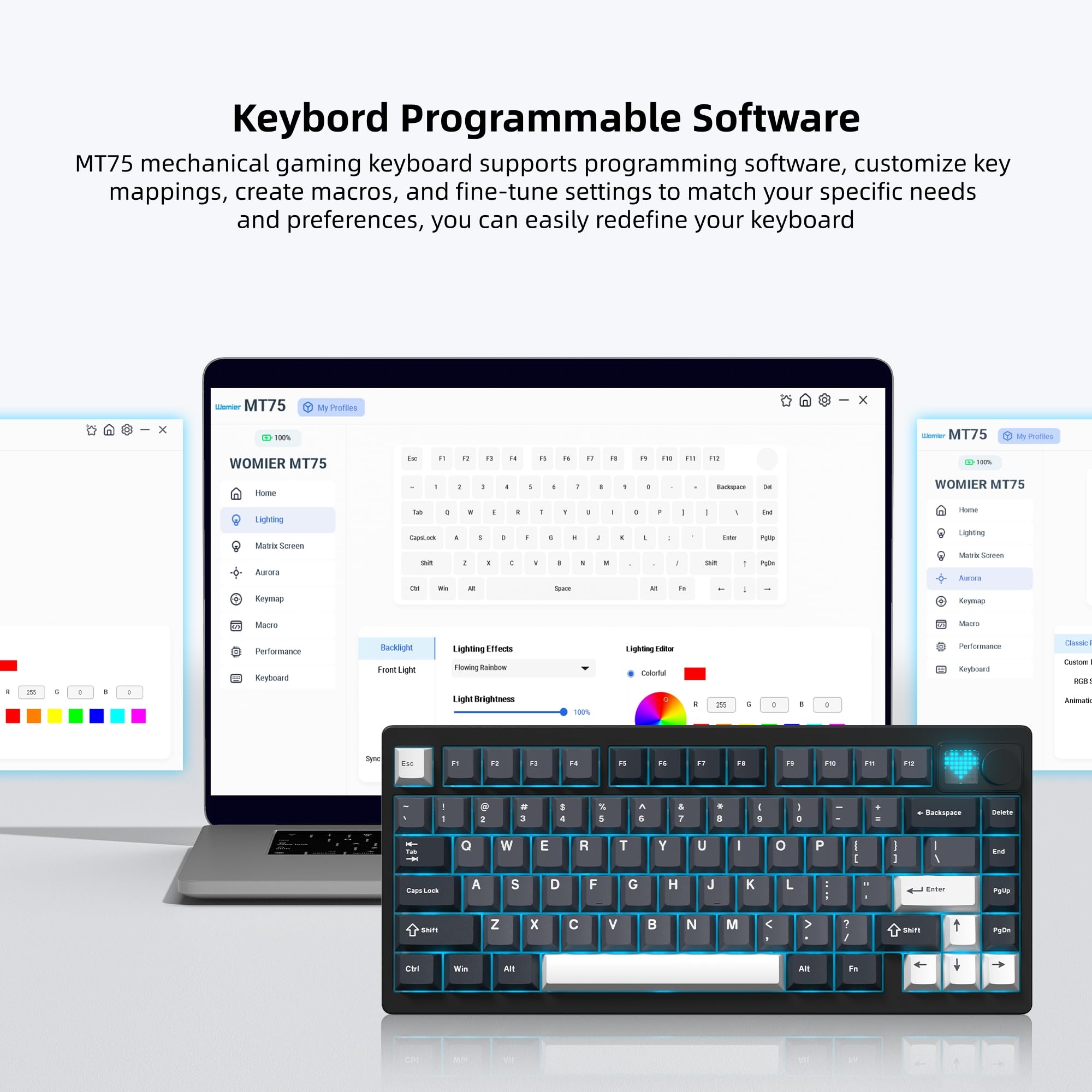 Womier Teclado 75% QMK/VIA, teclado inalámbrico cremoso para juegos, aluminio CNC, teclado mecánico de tres modos con batería de 8000 mAh, retroiluminación RGB intercambiable en caliente personalizada