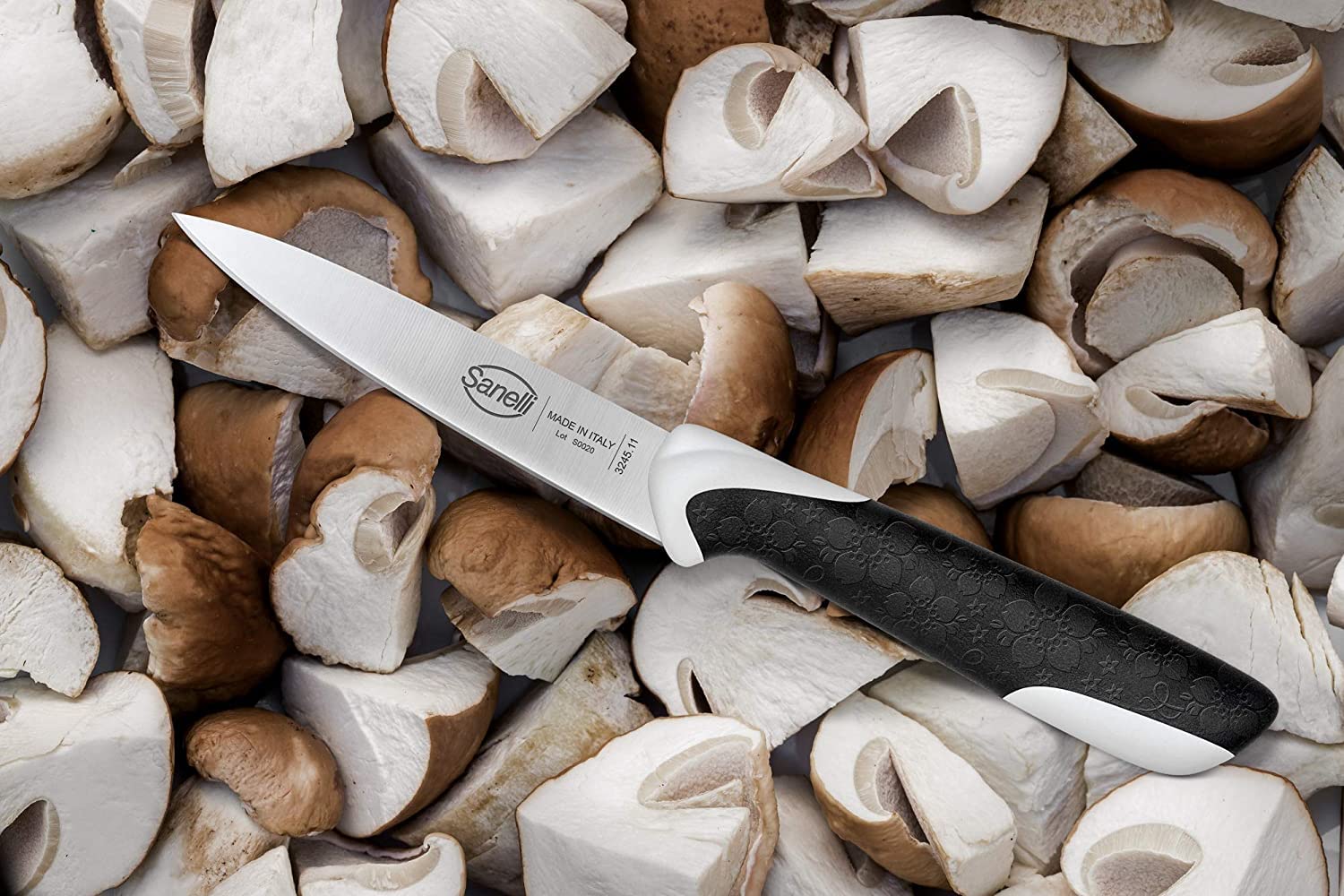 Ceppo Obliquo in Legno di Ciliegio 5 Coltelli 1 Forbice Sanelli Sakura Nero/Bianco