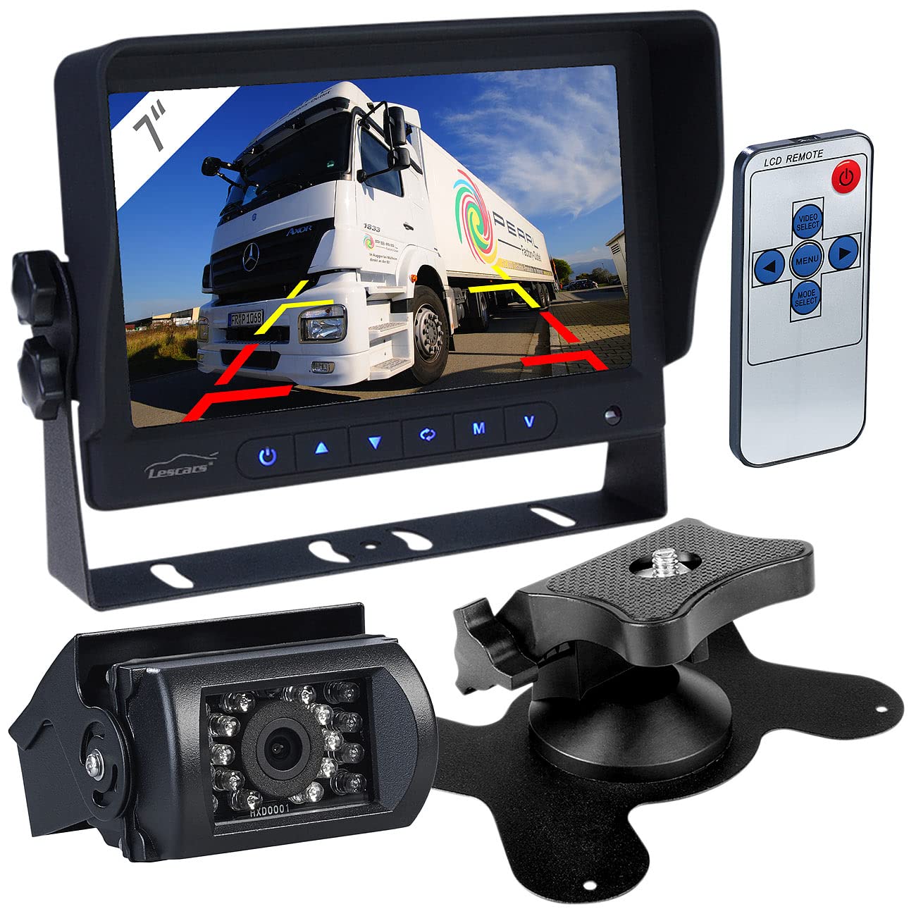 Lescars cámara Marcha atrás para Autocaravana: Conjunto de cámara de Marcha atrás, Pantalla HD a Color de 17,78 cm (7"), Botones táctiles iluminados (Instalar reversa en camión)