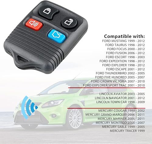 Miniatura 2 de 2 llaves de repuesto para Ford Explorer Mustang Focus Expedition Escape 1998-2013 FCC ID PN CWTWB1U345, CWTWB1U212, CWTWB1U331, GQ43VT11T