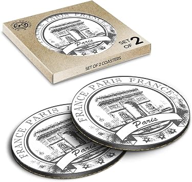 2 x Eco Boxed Cork Coasters - BW - Paris Arc de Triomphe France Drink Cup Mug Glass Table Mat #40426
