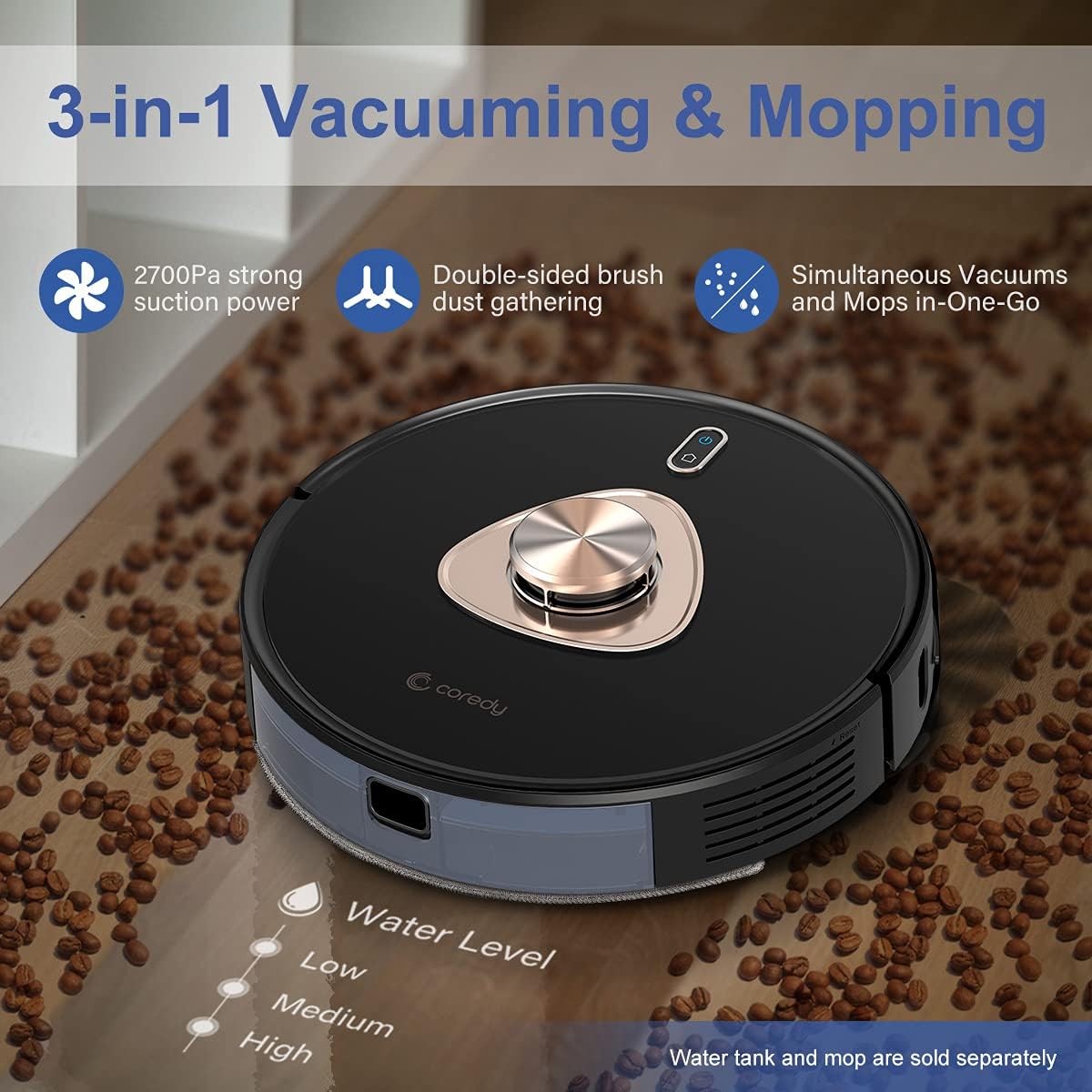 Exсluѕіvе Coredy L900 Robot Vacuum Cleaner, Smart Laser Navigation, Precision AI Mapping Technology, Compatible with Alexa, 2-in-1 Vacuum & Mop Robotic Vacuum, 2700pa Power Suction Ideal for Pet Hair