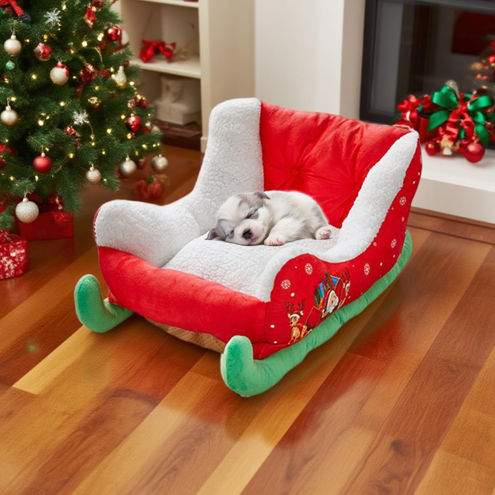 Cuccia per animali domestici con slitta natalizia 60x38x28 cm Morbido peluche