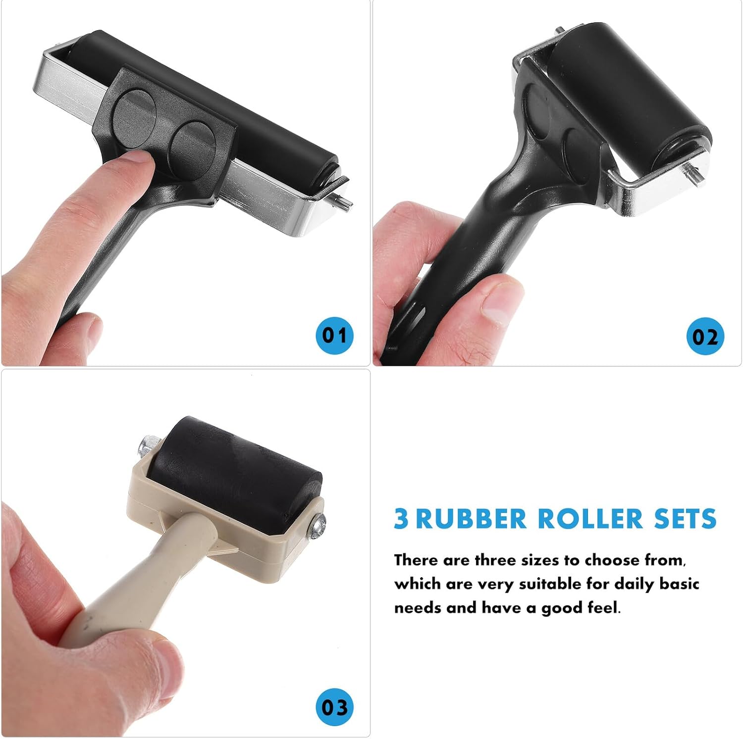 Cabilock Printmaking Ink Roller Rubber Glue Rollers with Wooden Handles for Stamping Painting Engraving Scrapbooking Art Crafts