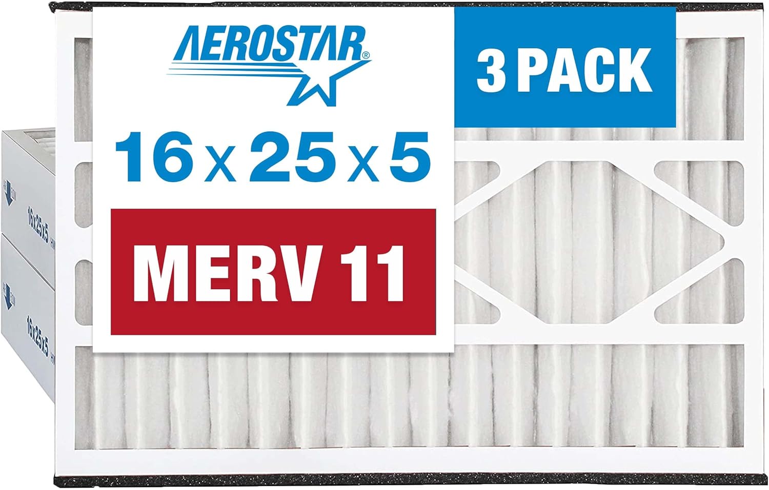 Aerostar 16x25x5 MERV 8-3 Count - High Efficiency Pleated HVAC, Furnace & Air Conditioner Filters - Removes Dust, Lint, Mold & Allergy-Causing Pollen
