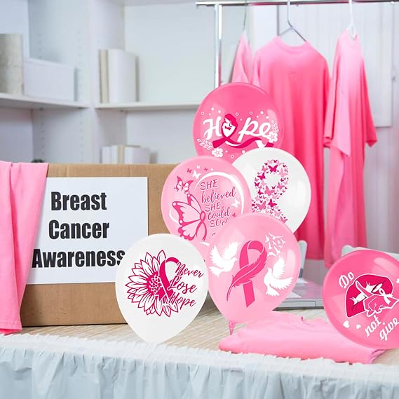 HOWAF Breast Cancer Awareness Balloons, Breast Cancer Awareness Decorations Latex Balloons, Pink Ribbon Balloon for Breast Cancer Charity Event Survivor Campaign Party Decorations 38 Pcs