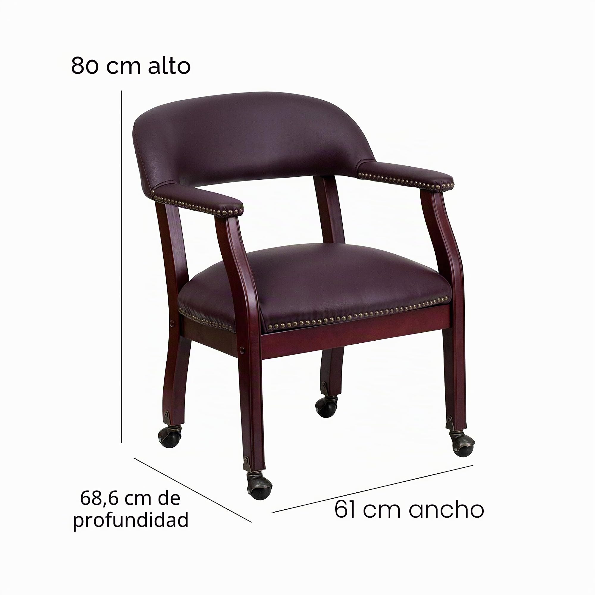 Flash Muebles Lujosa Silla de Conferencia de Vinilo Negro con Ruedas, Burgundy Leather, 24' W x 27' D x 31.5' H