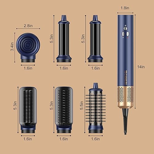 Miniatura 8 de TECHMERI - Cepillo secador de pelo 6 en 1 iónico 6 en 1, cepillo secador de alta velocidad de 110000 rpm, secado rápido con rizador de envoltura