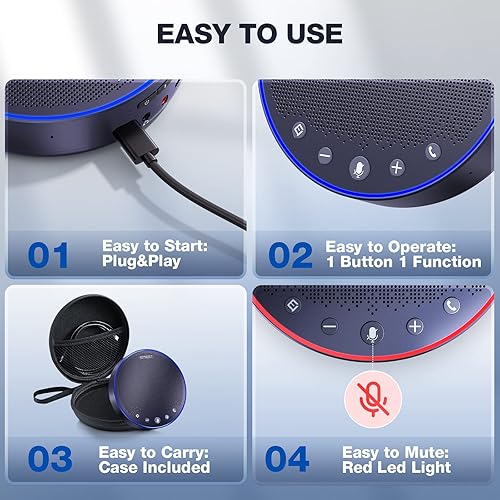 Miniatura 8 de EMEET Altavoz y micrófono de conferencia M3, altavoz Bluetooth certificado por Zoom con 4 micrófonos AI, captación de voz de 360, tiempo de