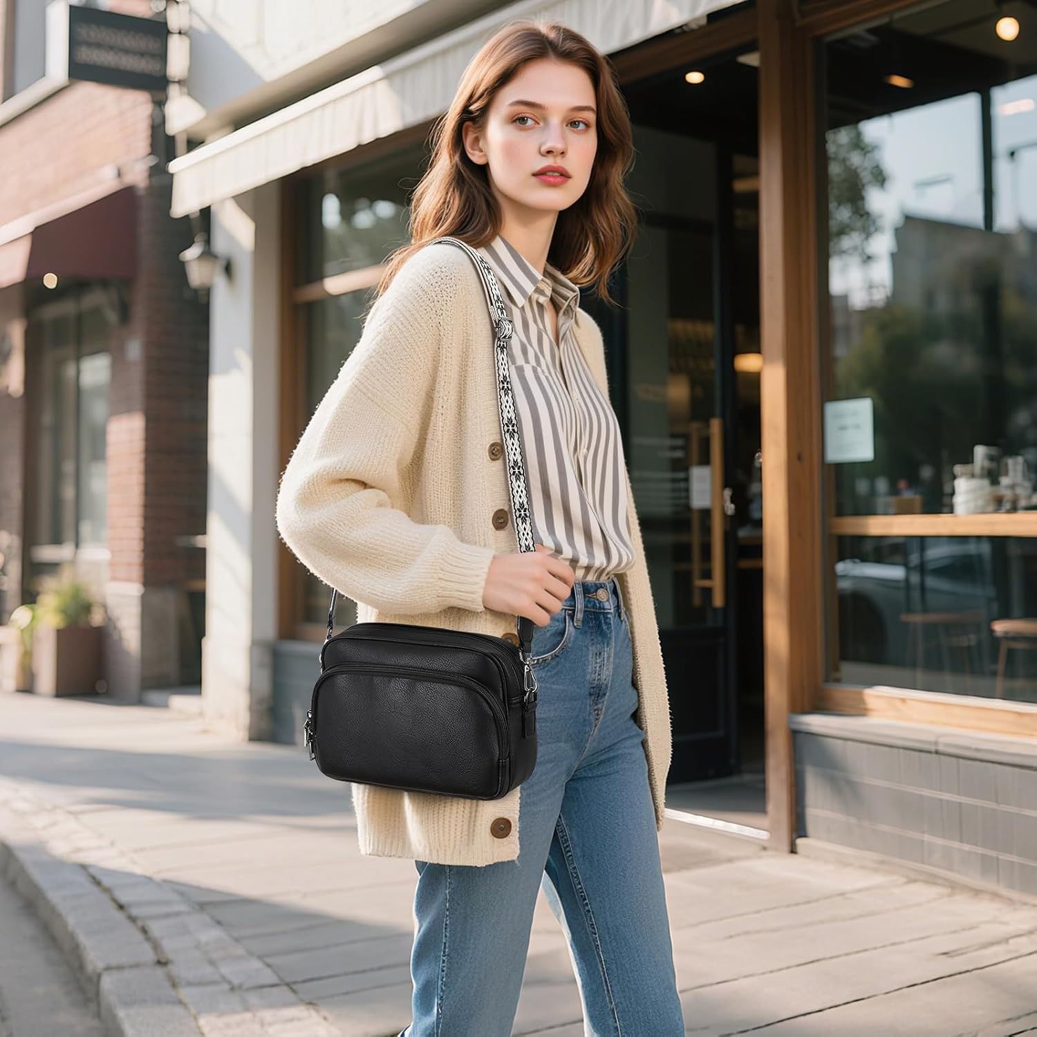 BAIGIO Crossbody Bags for Women Vegan Leather Purses Small Shoulder Handbags with Adjustable Wide Strap - Image 2