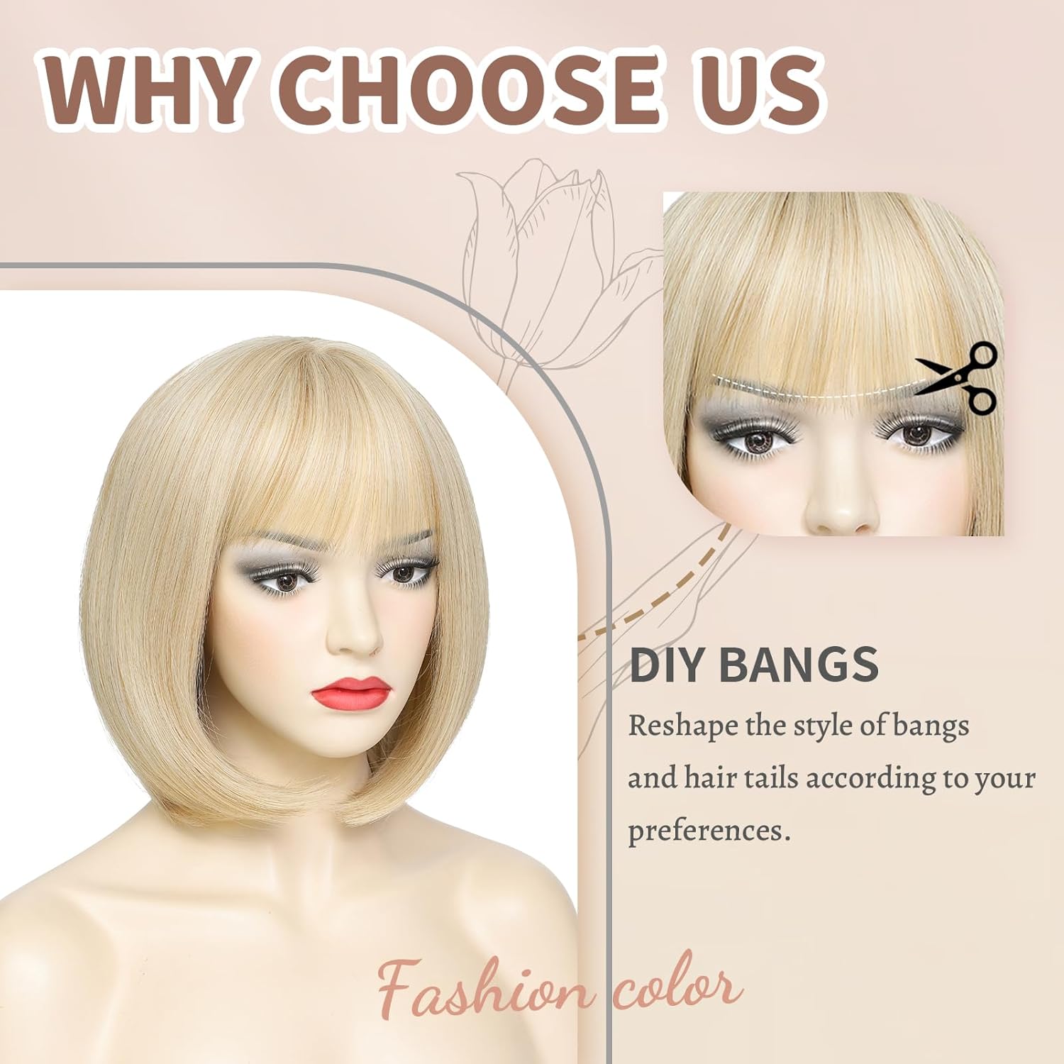 NAYOO Blonde Bob Wig with Bangs, 12 Inch Short Blonde Wig for Women, Natural Looking Short Bob Wig, Straight Short Hair Wig Colorful Wig for Daily Use, Party, Cosplay, Halloween