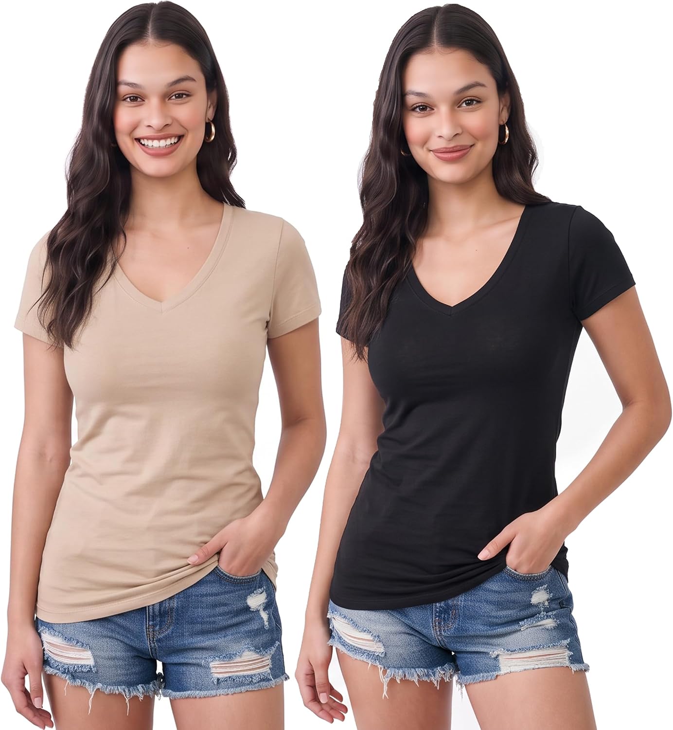 Emmalise Women's Short Sleeve T Shirt V Neck Tee Junior and Plus Sizes