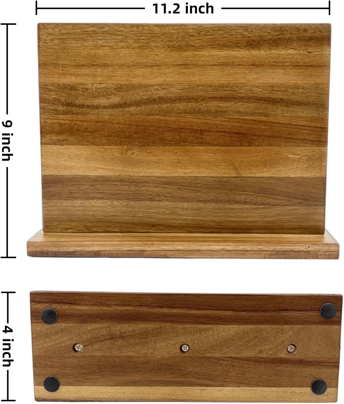 LUBEMIDA Double Sided Magnetic Knife Block 11 x 9 Inches, Acacia Wood Knife Holder with Strong Enhanced Magnets, Multifunctional Kitchen Counter Storage Organizer, No Drilling (11 x 9 inches)