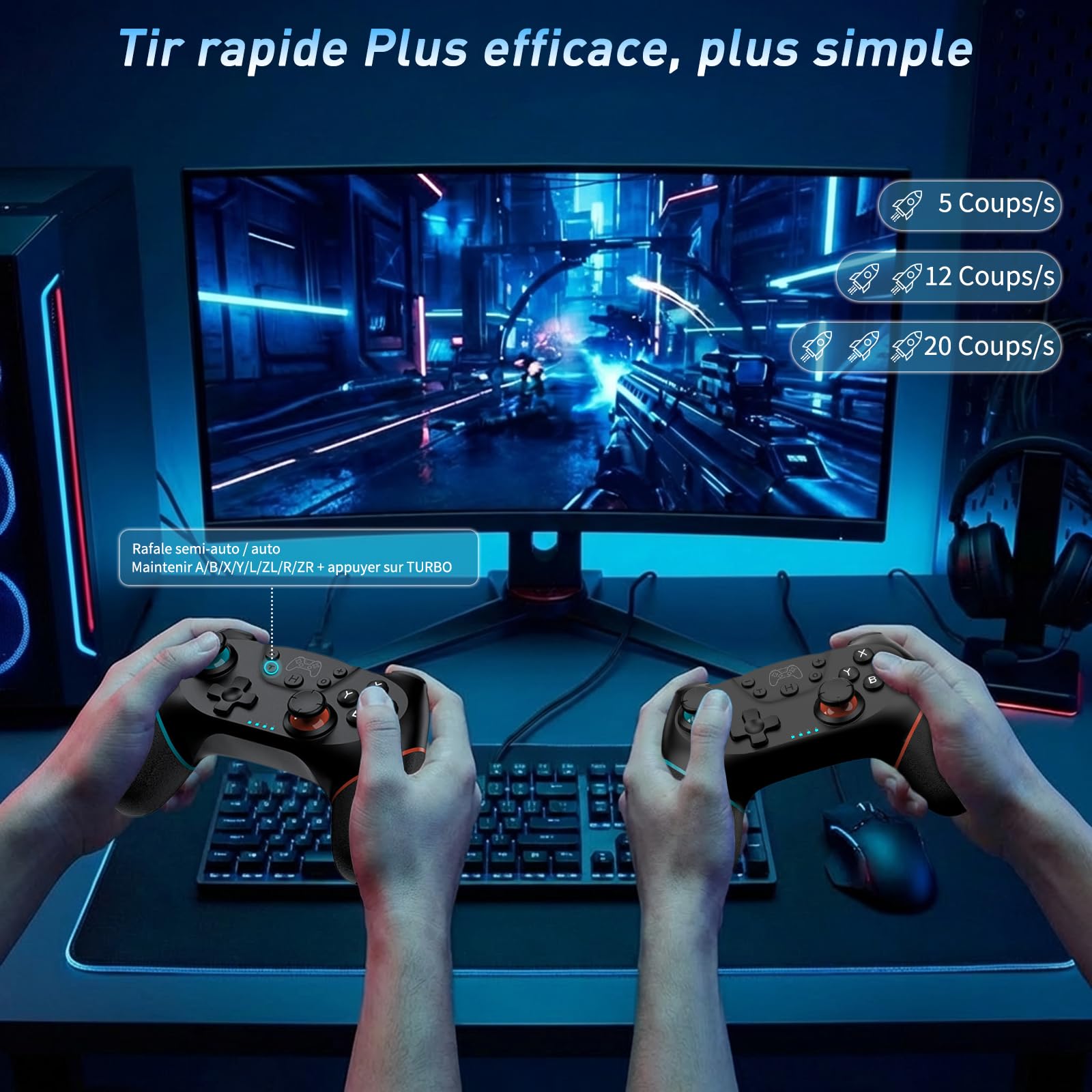 Reddening Manette Switch 2 Lot de 2, Manette Switch pour Switch/Switch 2/Switch Lite/Switch OLED, Manette Switch 1 avec Double Vibration, Gyroscope 6 Axes, Joystick Hall, Réveil, Turbo