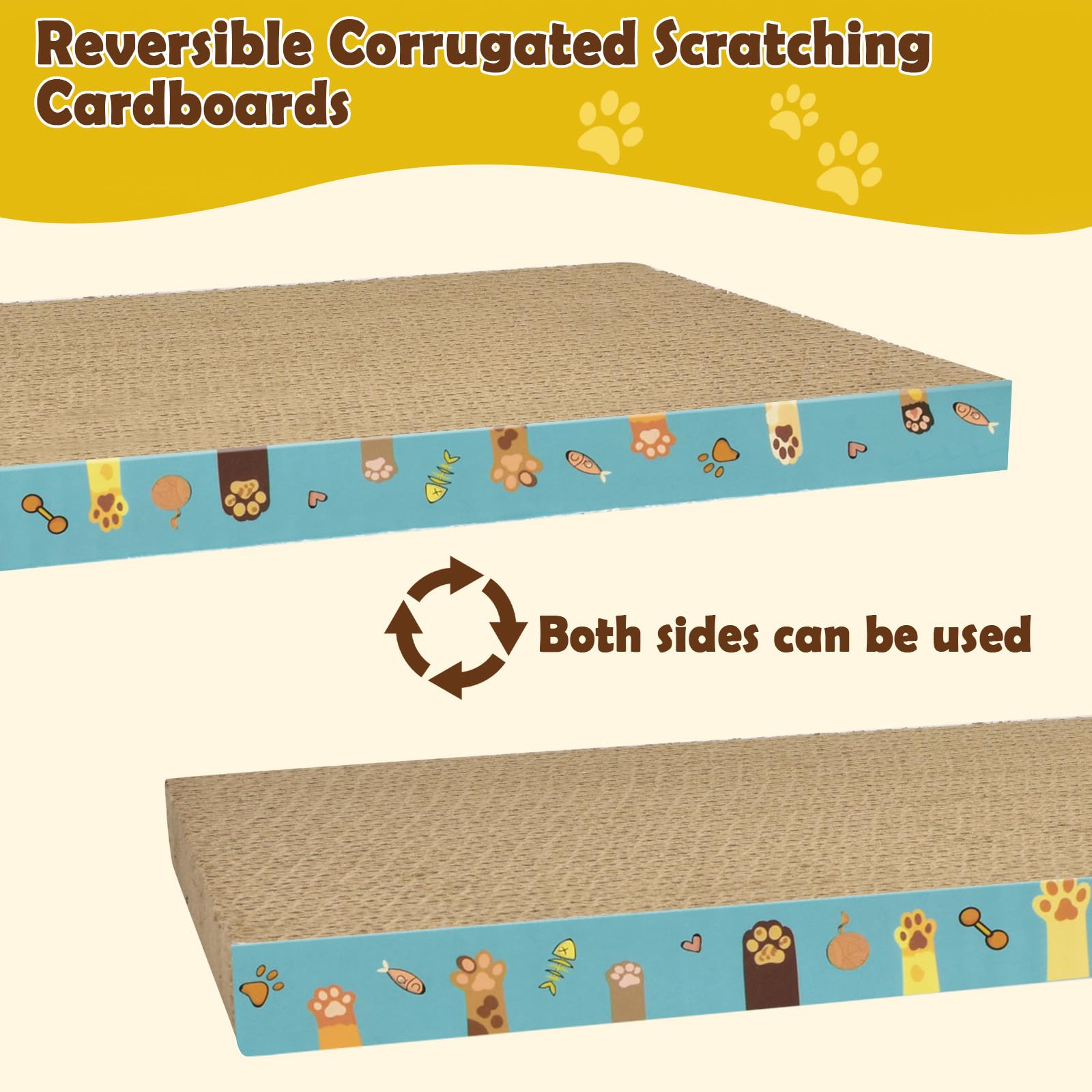 Rascador de cartón para gatos, paquete de 3 almohadillas reversibles para rascar gatos duraderos para gatos de interior para proteger los muebles (patas de gato)