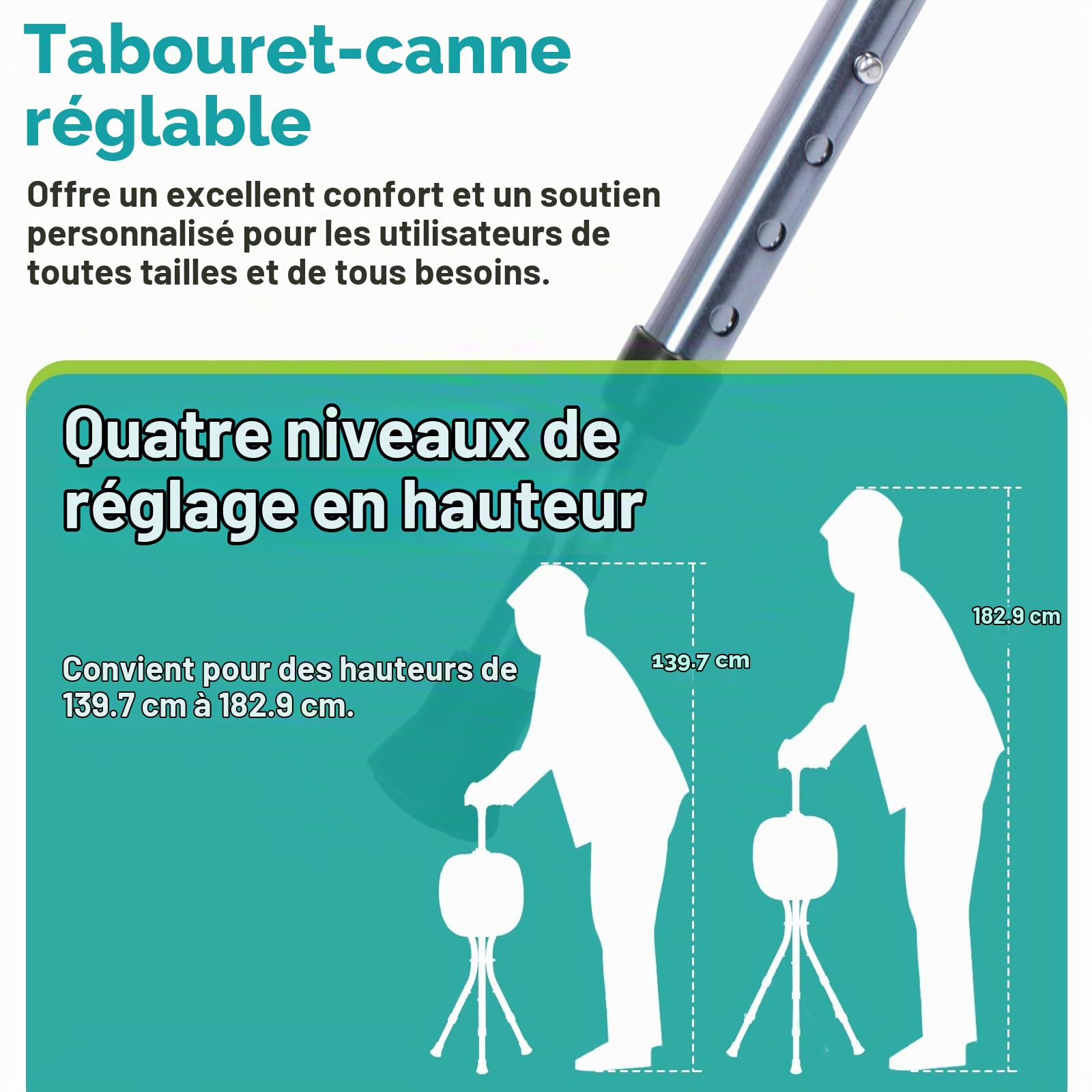 Canne de marche avec siège, canne de marche pliable légère avec 3 pieds, canne de marche réglable en hauteur pour personnes âgées pour adultes, personnes âgées et personnes de rééducation