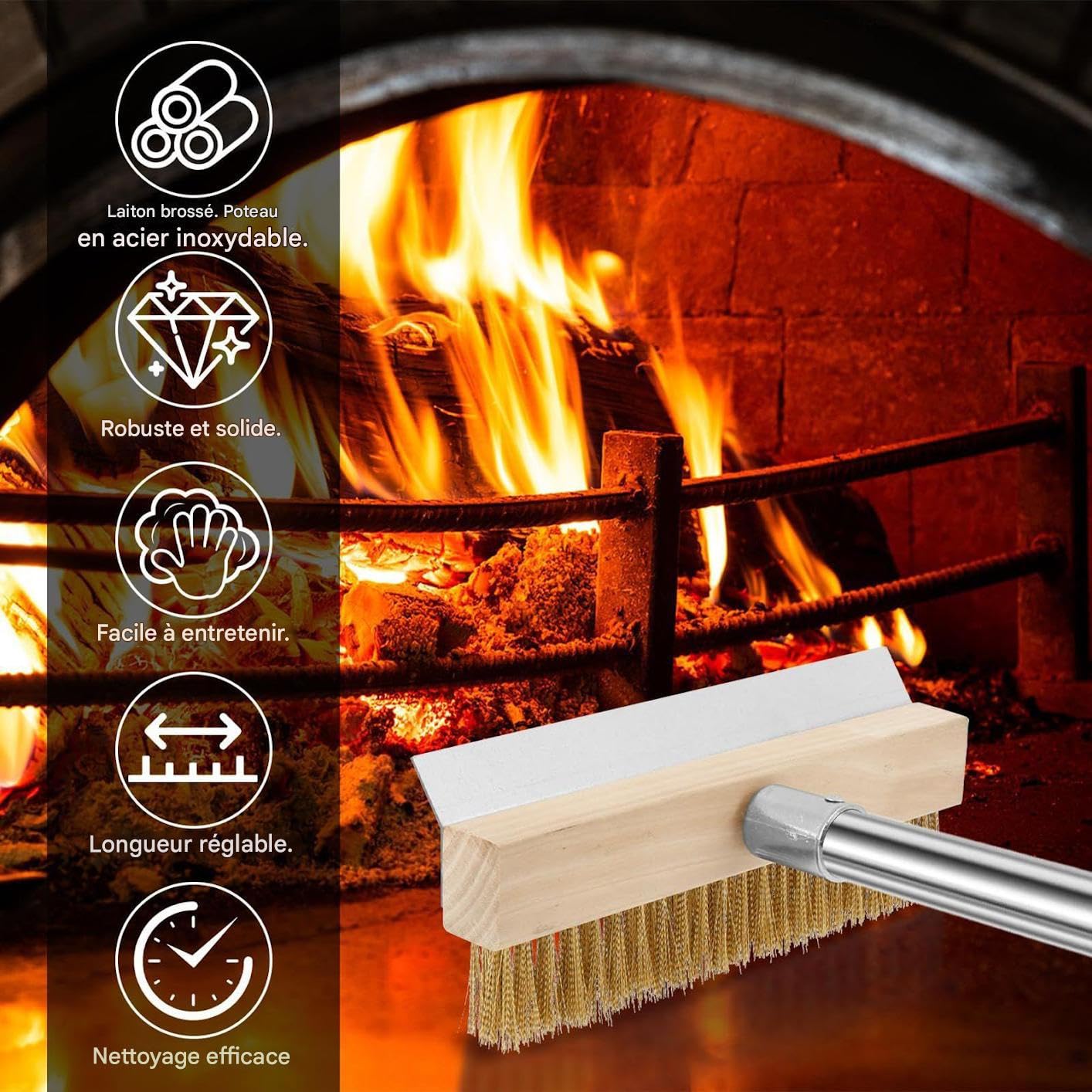 Cepillo Limpiador De Horno Herramienta de Limpieza Barbacoa Parrilla | Cepillo de Limpieza para Piedra de Pizza 149 cm Accesorio de Cocina Barbacoa, Exteriores, Hogar,