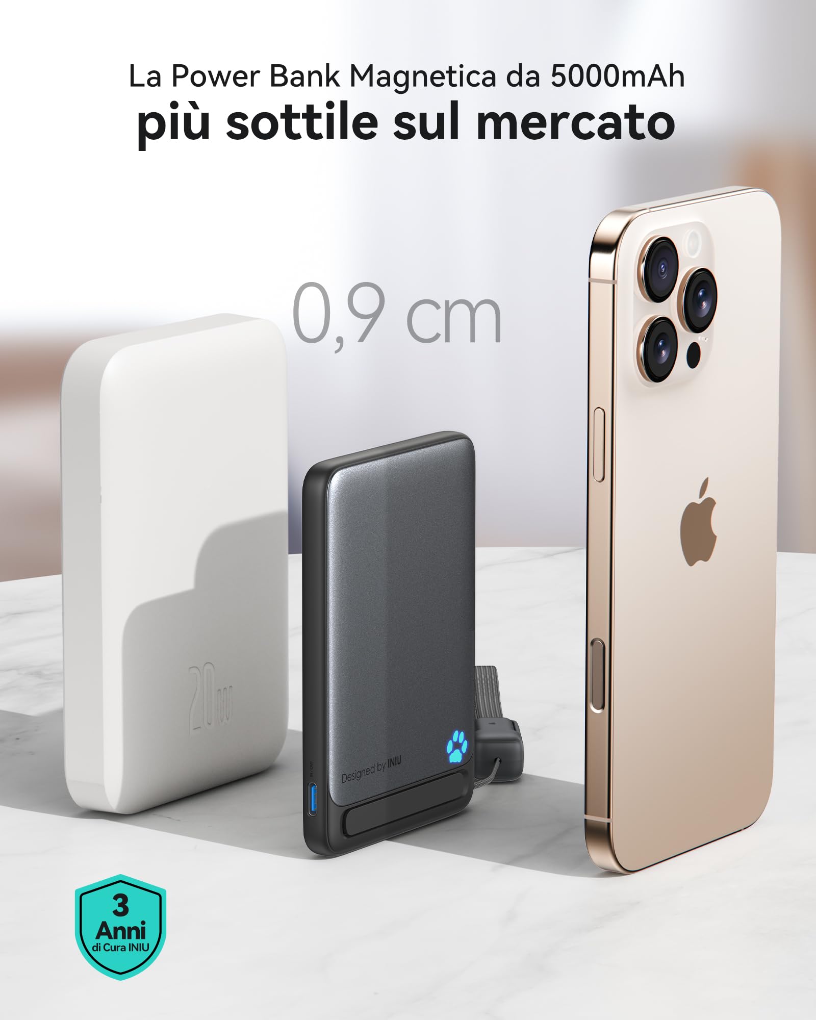 INIU Qi2-Certificato 20W Magnetic Power Bank, 5000mAh Power Bank con Ultrasottile, Powerbank Magnetico Compatibile Solo con iPhone 16 15 14 13 12 Pro Max Plus iPad Pro etc