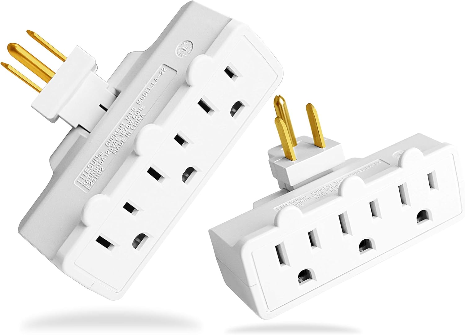 3 Outlet Adapter Extender, 3 Way Grounded Plug Splitter, 1 to 3 Plug outlet splitter, White, 4PACK